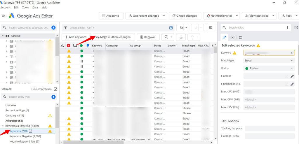 Google ads editor make multiple changes