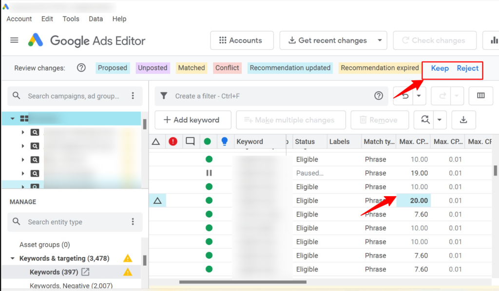 Final review steps in Google ads editor
