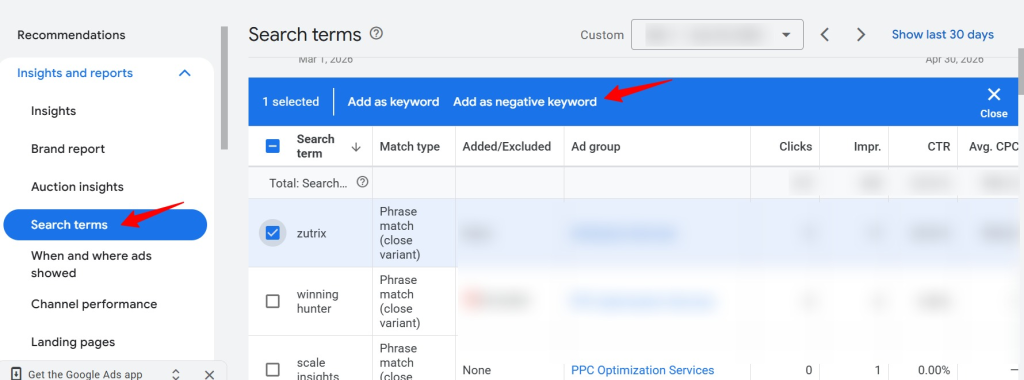 search term add as a negative keyword in Google ads