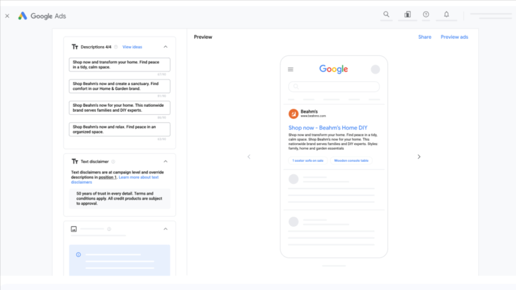 Text disclaimers in Google Ads RSA