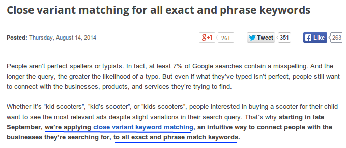 AdWords Exact Match Announcement