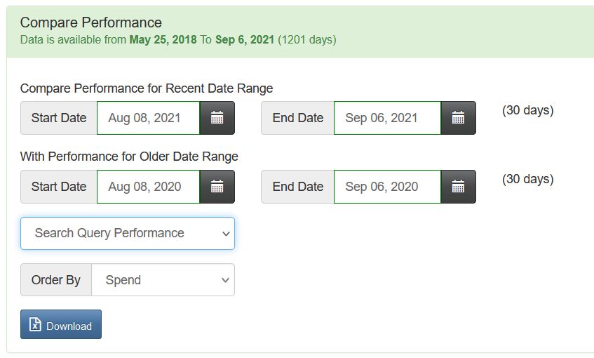 Compare Prformance data over time